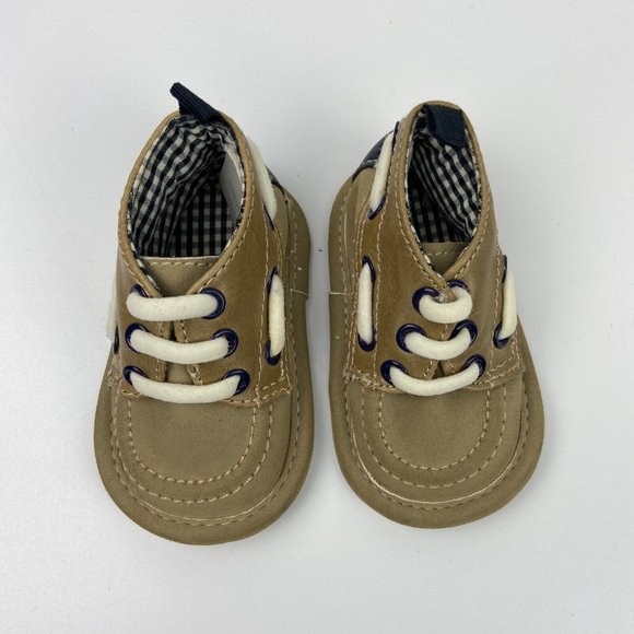 Baby Gap Infant Crib Shoes Sz 0-3 Months Faux Suede Tan Brown Slip-On Dock Boat - Picture 4 of 7